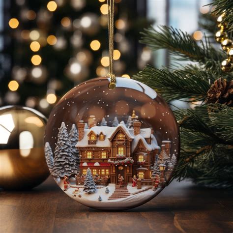 Christmas Village Snow Globe Christmas Tree Ornament Ceramic - Etsy