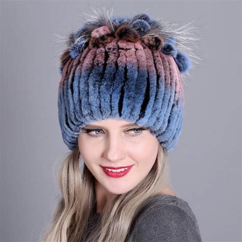 Buy Women Warm Genuine Fur Hat Natural Rex Rabbit Fox Skin Top Mushroom