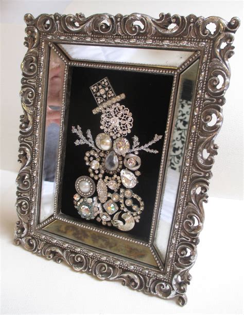 Jeweled Framed Jewelry Snowman Vintage Silver Rhinestones Etsy