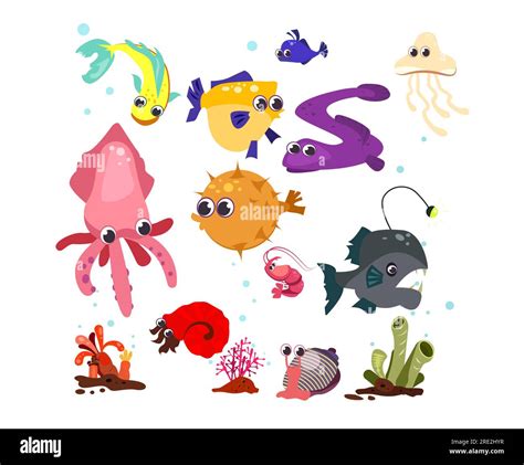 Sea cartoon characters set illustration Stock Vector Image & Art - Alamy