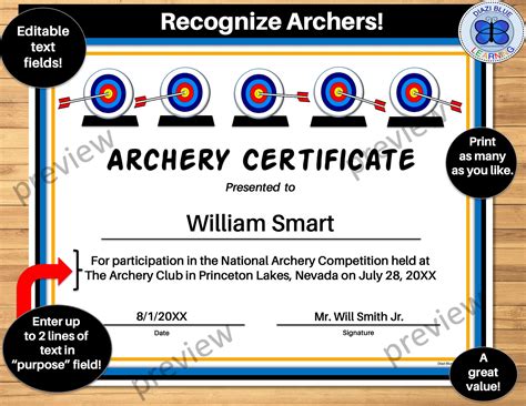 Archery Award Editable Archery Certificate Award Pdf Archery