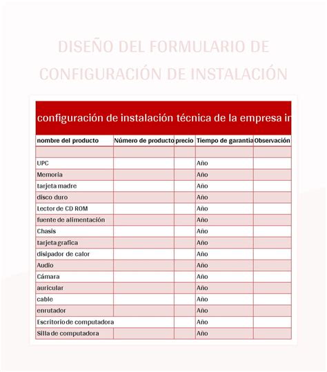 Plantilla de Excel Diseño Del Formulario De Configuración De