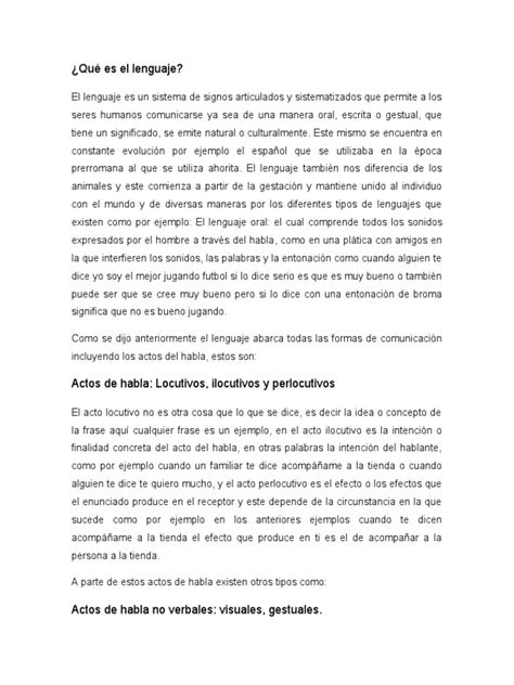 Qué Es El Lenguaje Pdf Habla Comunicación