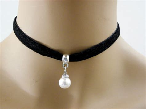 Black Velvet Choker Swarovski Pearl Choker Necklace 10mm Etsy