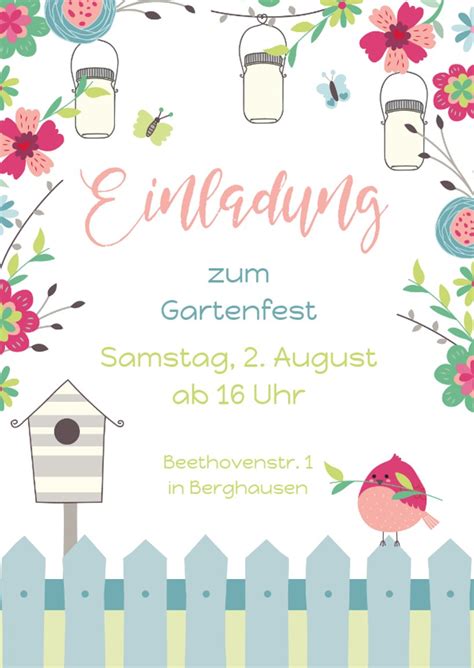 Einladungskarte Zum Gartenfest Vogel Send A Smile