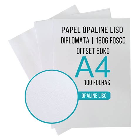 Papel Opaline Offset 180g A4 Branco Liso 100 Folhas Mundoware