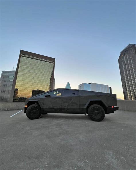 Dark Grey Black Camo Wrapped Cybertruck Looks Awesome Tesla