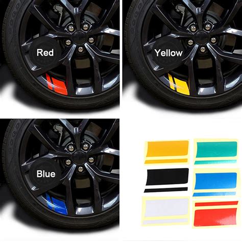 6pcs Reflective Car Wheel Rim Vinyl Stickers Hash Mark Stripe Racing