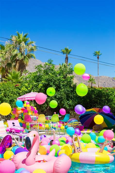 An Epic Rainbow Balloon Pool Party Pool Party Decorations Pool Party