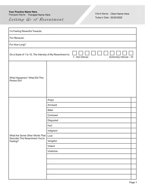 Letting Go Of Resentment Worksheet Editable Fillable Printable Pdf