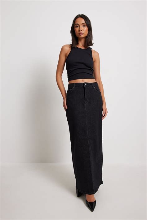 Denim Maxi Skirt Black Na