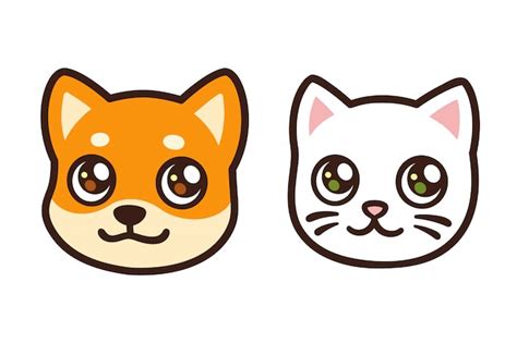 Dibujos Animados De Cara De Gato Y Perro Vector Premium