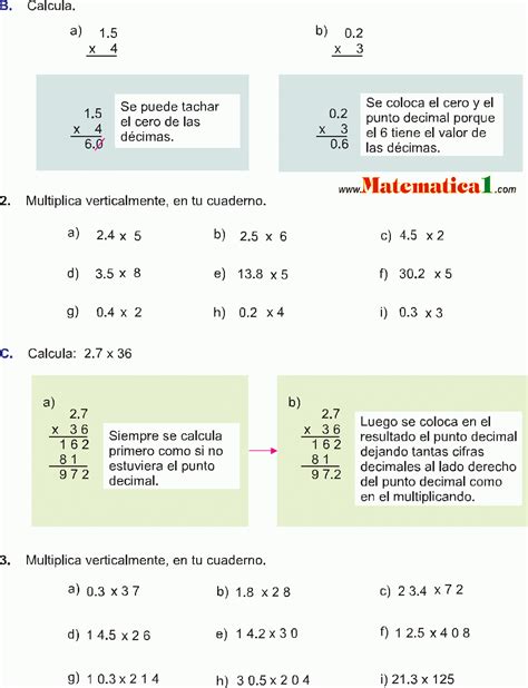 Multiplicacion De Decimal Por Natural Ejercicios Resueltos De Primaria