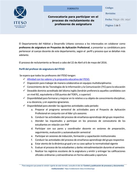 Convocatoria Para Participar En El Proceso De Reclutamiento De