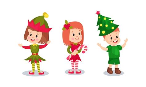 Premium Vector Happy Children Dressed In Christmas Costumes Vector