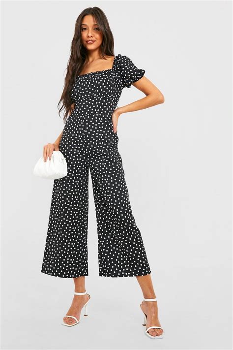 Polka Dot Puff Sleeve Culotte Jumpsuit Boohoo