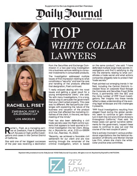 Rachel Fiset Named One Of Daily Journals Top White Collar Lawyers 2023