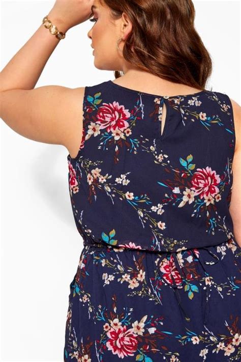 Navy Floral Pocket Chiffon Skater Dress Yours Clothing