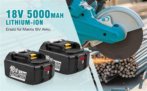 XNJTG 2 Stück 18 V 5 0 Ah Ersatzakkus für Makita 18V Akku BL1850B