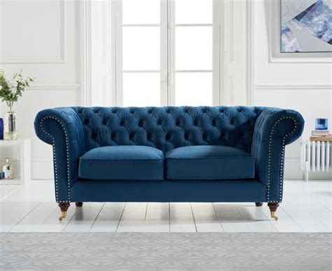 Blue Velvet Fabric Seater Sofa Homegenies