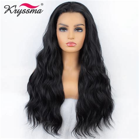 Synthetic Lace Front Wig Wavy Long Black Wig 24 Inches Natural Hairline