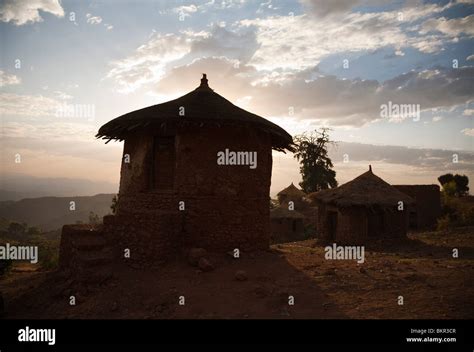 Ethiopia Lalibela Traditional Huts In Lalibela At Sunset Stock Photo