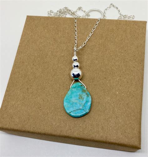 Turquoise Pendant On Sterling Silver Chain Minimalist Style Etsy Uk