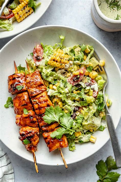 Bbq Chicken Skewer Salad The Defined Dish Recipes