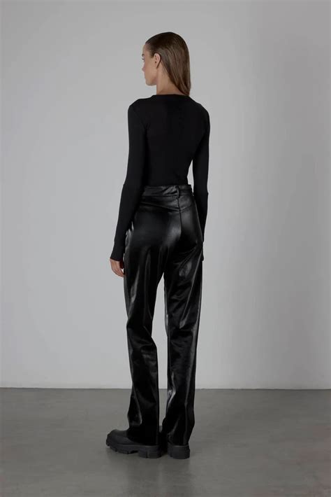 Enza Costa SATIN FINISH LEATHER STRAIGHT LEG PANT Black 29 Flip App CA