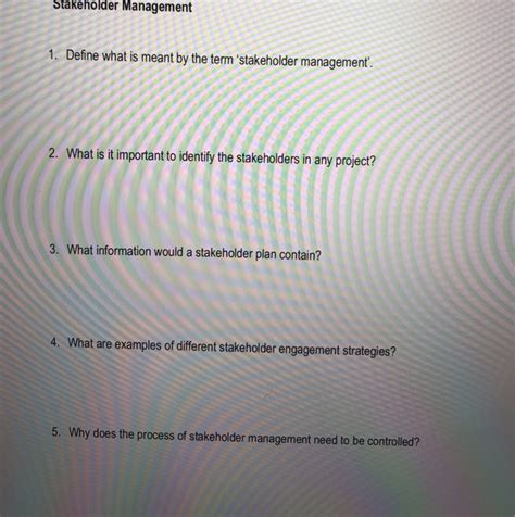 Solved Stakeholder Management 1 Define What Is Meant By The Chegg