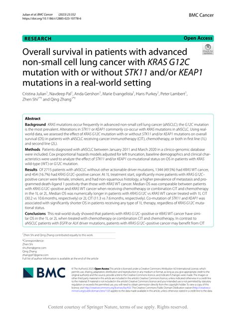 Pdf Overall Survival In Patients With Advanced Non Small Cell Lung Cancer With Kras G12c