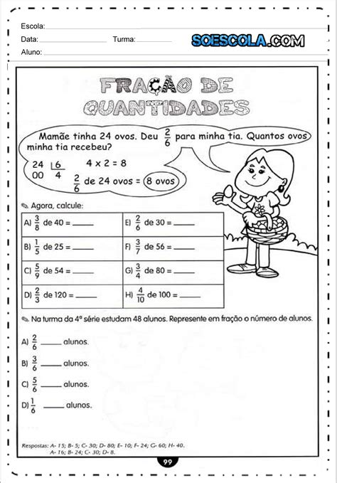 Atividades Com Frações 4 Ano Do Ensino Fundamental Para Imprimir