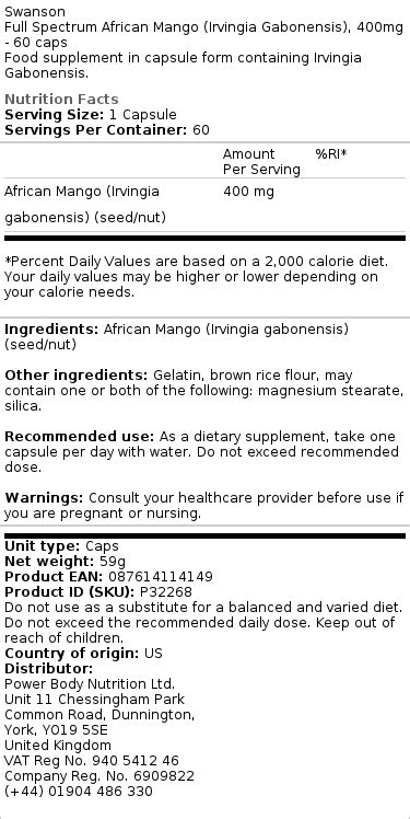 Swanson Full Spectrum African Mango Irvingia Gabonensis 400mg 60