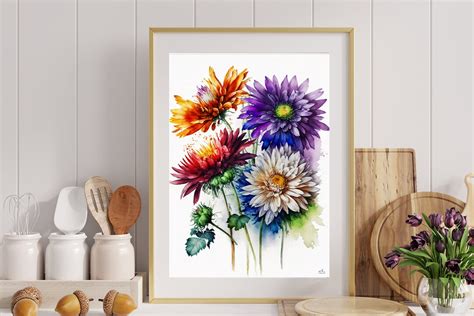 Colorful Watercolor Flowers Printable Wall Art, Digital Painting ...