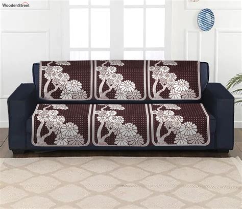 Buy Jacquard Embossed Brown Velvet 5 Seater Sofa Cover Set Of 10