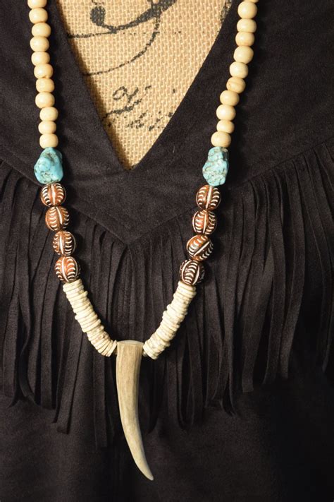 Boho Necklace African Necklace Deer Antler Necklace Bohemian