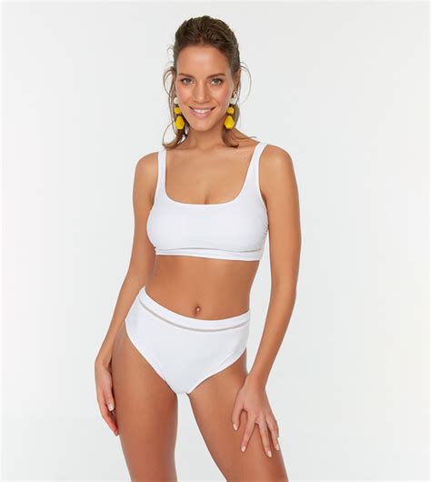 Buy Trendyol Mesh Detailed High Waist Bikini Brief In White 6thStreet