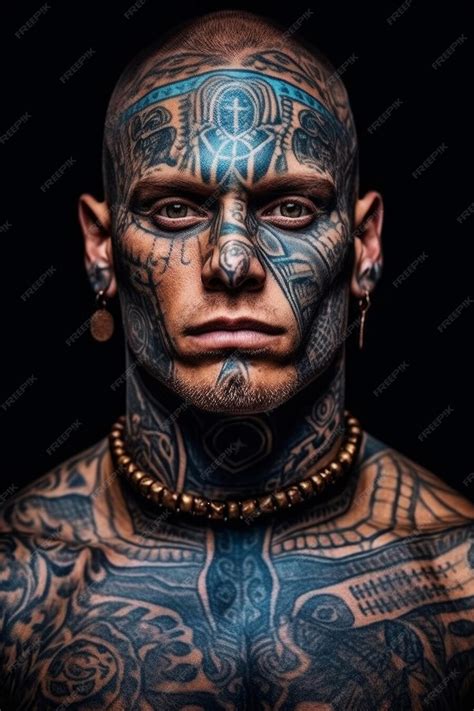 Premium AI Image | A man with tattoos on his face and a tattoo on his face