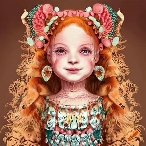 Illustration Of Adorable Ginger Haired Girls With Unique Embellishments