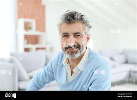 Portrait Of Handsome Mature Man With Grey Hair Stock Photo Alamy