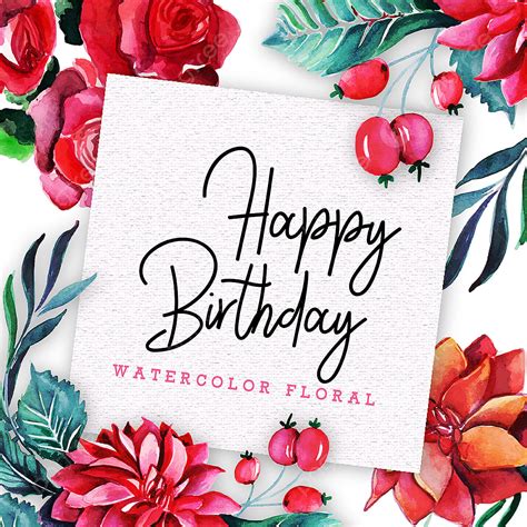 Watercolor Floral Card Vector Png Images Happy Birthday Card With