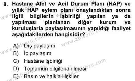 AÖF Acil Durum Ve Afet Yönetimi Planları Dersi 2021 2022 Yılı Final