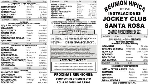 Programa Del Jockey Club Santa Rosa La Pampa Domingo 7 De Noviembre