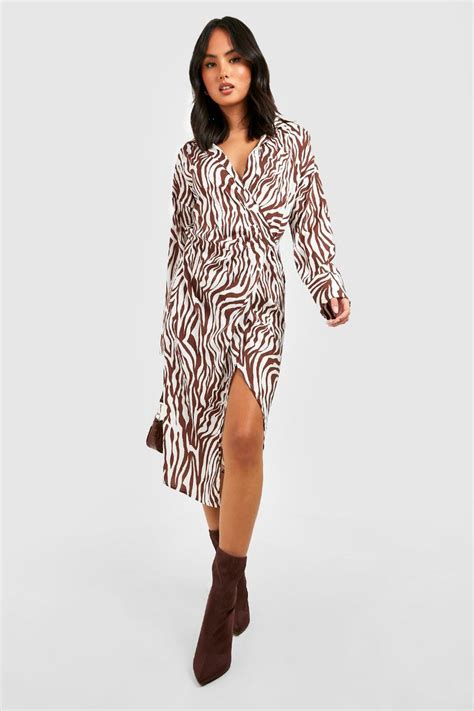 Zebra Print Tie Front Midi Shirt Dress Boohoo