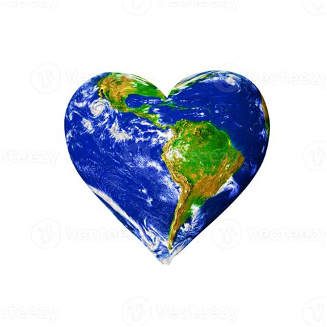 3d Rendering Heart Shaped Planet Earth With The Word Love On It A Blue