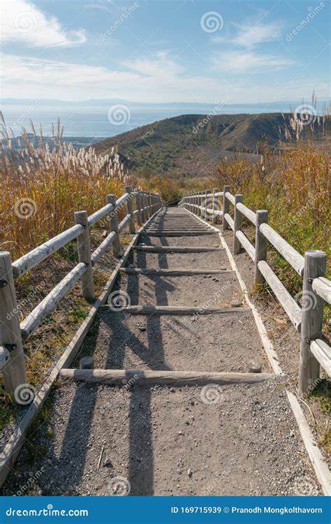 Wooden Walking Path Leading To Mountain Slope Stock Image Image Of