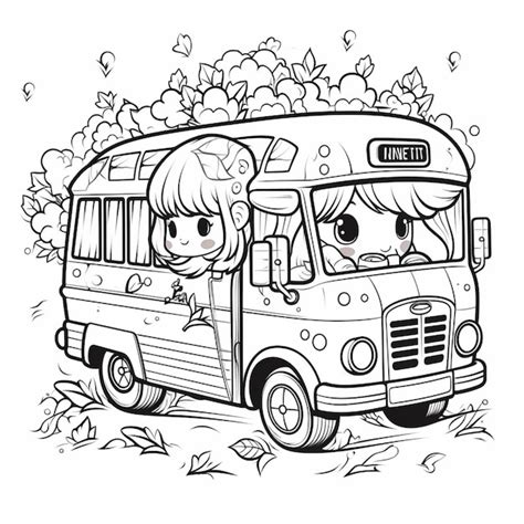 Premium Photo | A black and white drawing of a bus with a girl inside ...