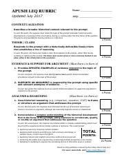 Rickey LEQ Rubric 24 Pts Pdf APUSH LEQ RUBRIC Name Updated July 2017