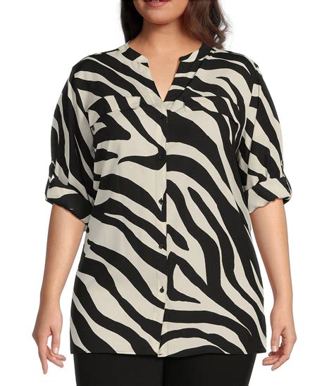 Calvin Klein Plus Size Zebra Print Crepe De Chine Y Neck Long Sleeve