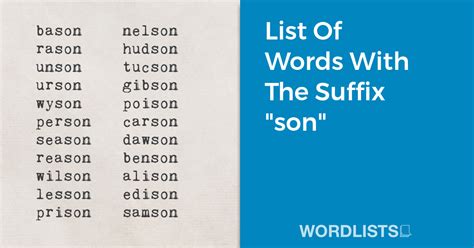 List Of Words With The Suffix Son